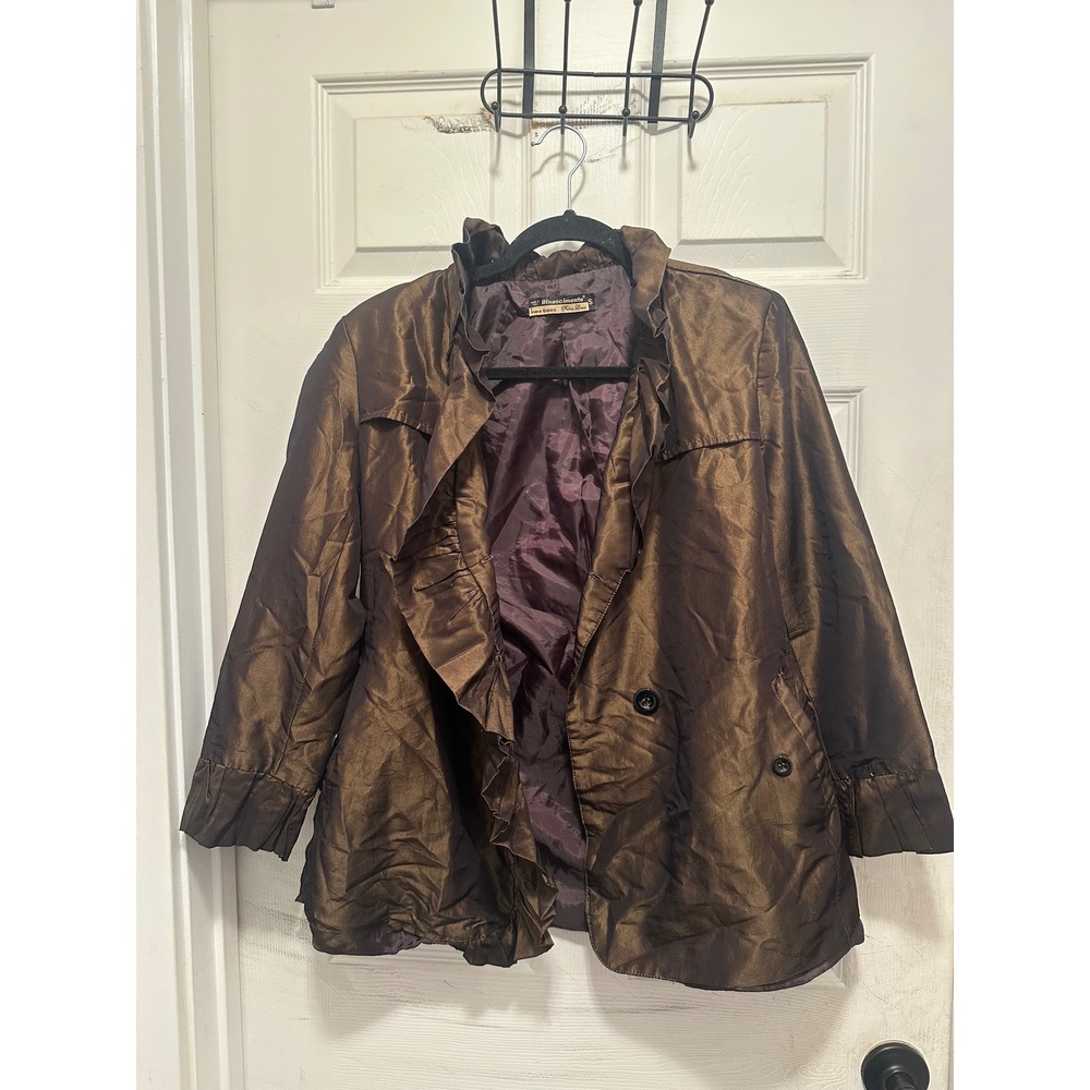 Rinascimento Italy Metallic Bronze Ruffle Collar Jacket Brown Small